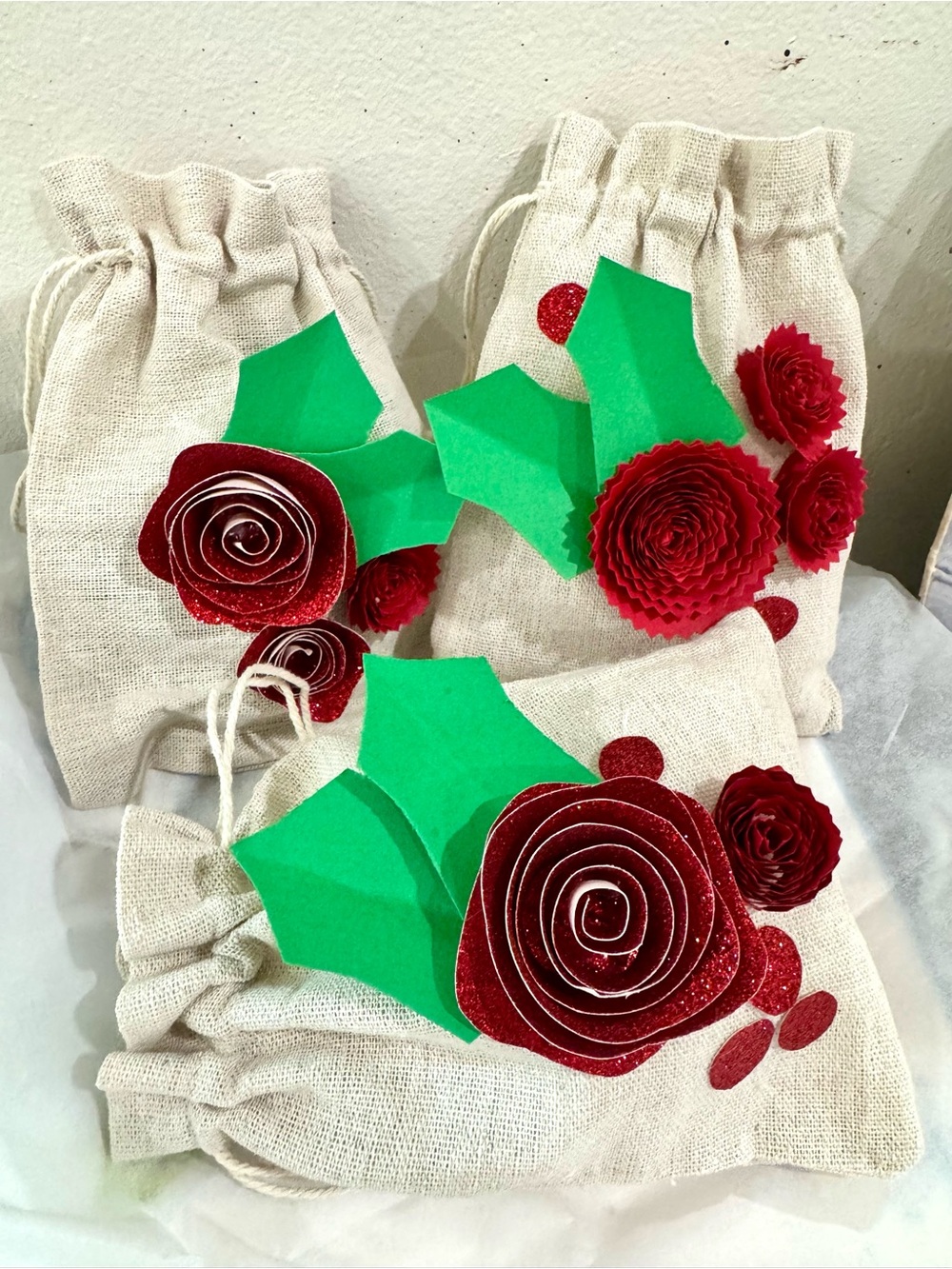 3 linen holiday gift bags